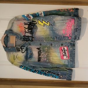 Smoke Rise Denim Co. Graffiti spray painted graphic denim jacket